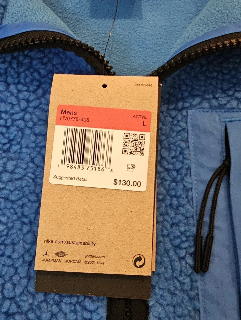 Nike Jordan Jumpman Full-Zip Sherpa Fleece Jacket Men's Large Blue HV0778 406